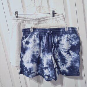 Danskin Tie Dye & White Soft Active Drawstring Shorts-Pockets-Slit Sides-Sz. LG